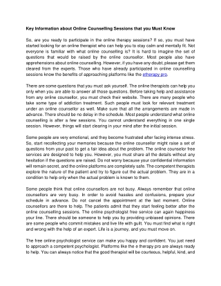 Key Information about Online Counselling Sessions that you Must Know