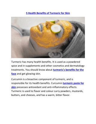 5 Health Benefits of Turmeric for Skin.- Shalimar india