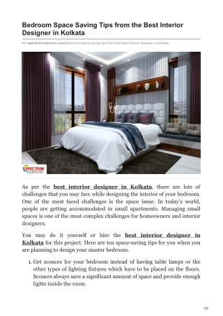 Bedroom Space Saving Tips from the Best Interior Designer in Kolkata