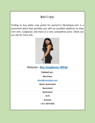 Buy Sunglasses White | Musetique.com