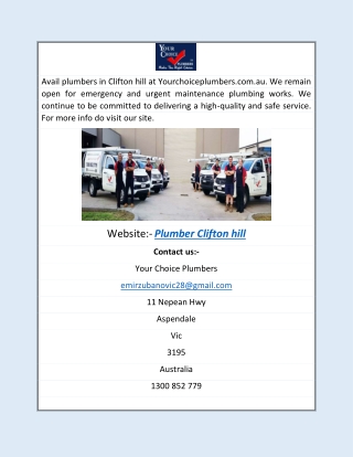 Plumber Clifton Hill | Yourchoiceplumbers.com.auQ