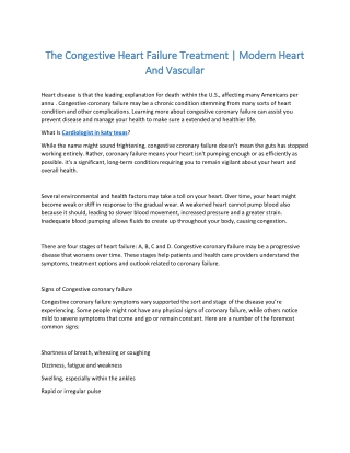 The Congestive Heart Failure Treatment | Modern Heart And Vascular