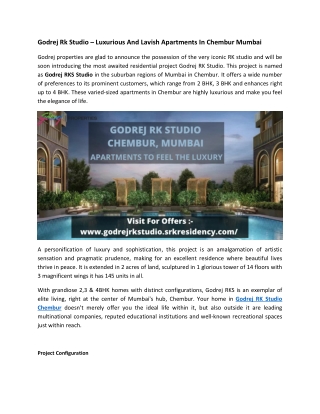 Godrej Rk Studio – Luxurious And Lavish Apartments In Chembur Mumbai