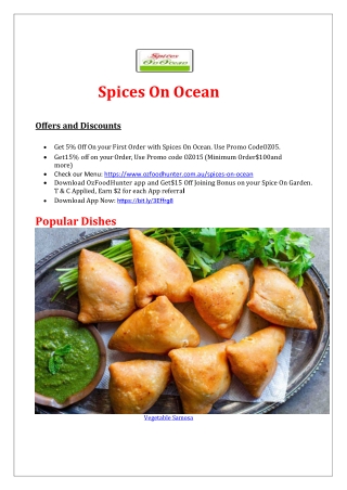 5% Off - Spices on Ocean Menu - Indian Restaurant Rockingham, WA