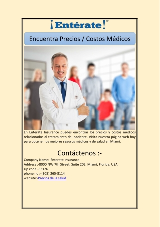 Encuentra Precios / Costos Médicos