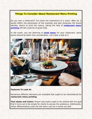 Things To Consider About Restaurant Menu Printing