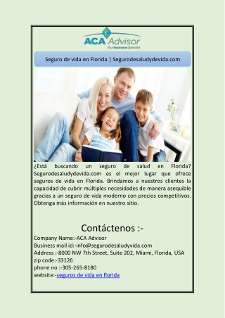 Seguro de vida en Florida | Segurodesaludydevida.com