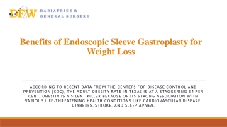 Benefits of Endoscopic Sleeve Gastroplasty for Weight Loss