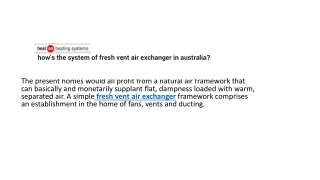 how’s the system of fresh vent air exchanger in australia?