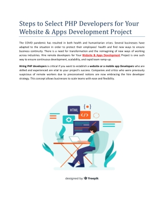 Steps to Select PHP Developers for Your Website & Apps Development Project