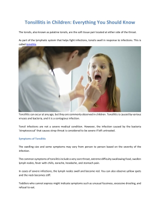 Tonsillitis in Children: Everything You Should Know