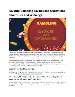 Favorite Gambling Sayings and Quotations about Luck and Winnings