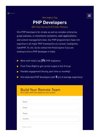 PixelCrayons: Hire PHP Developers (60% Cost Saving & 2X Faster Delivery)