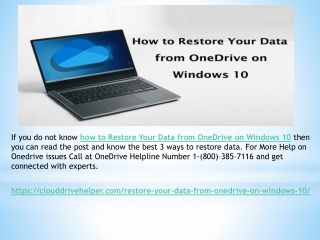 Call 1-800–385–7116  How to Restore Your Data from OneDrive on Windows 10