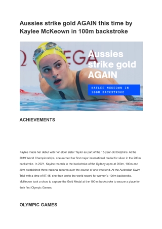 Aussies strike gold AGAIN this time by Kaylee McKeown in 100m backstroke
