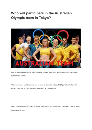 Who will participate in the Australian Olympic team in Tokyo