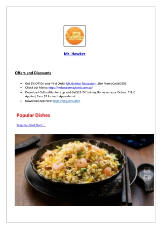 5% Off - Mr Hawker Maylands Menu Perth, WA