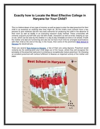 Exactly how to Locate the Most Effective College in Haryana for Your Child