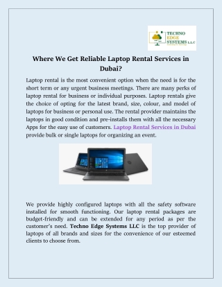 Where we Get Reliable Laptop Rental Services in Dubai?