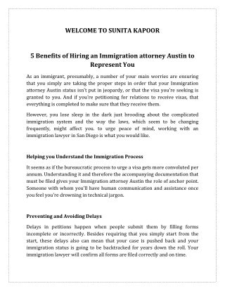 5 Benefits of Hiring an Immigration attorney Austin to Represent You