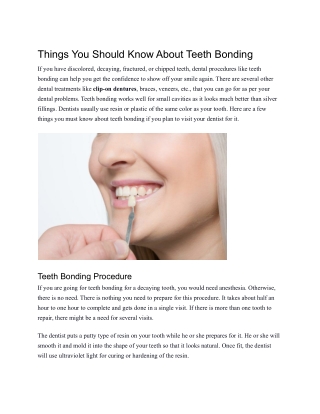 Things You Should Know About Teeth Bonding