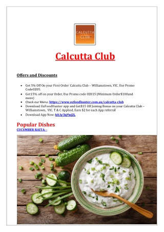 5% Off - Calcutta Club Indian Menu Williamstown, VIC