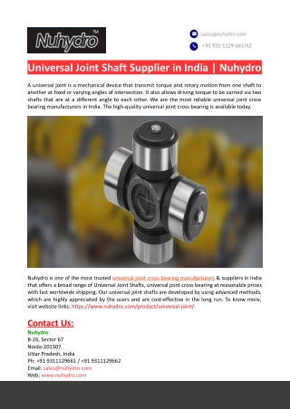 Universal Joint Shaft Supplier
