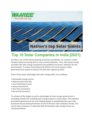 Top 10 Solar Companies in India [2021]