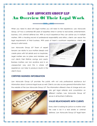 Law Advocate Group An Overview Of Legal Work