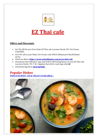 5% Off - EZ Thai cafe Takeaway Menu Laverton North, VIC