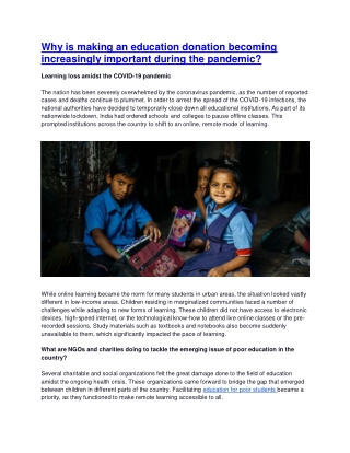 Why is making an education donation becoming increasingly important during the pandemic