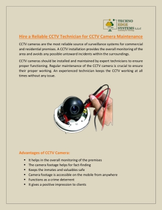 Hire a Reliable CCTV Technician for CCTV Camera Maintenance