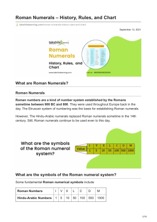 Roman Numerals - History, Rules, and Roman Numerals Chart 1 to 100