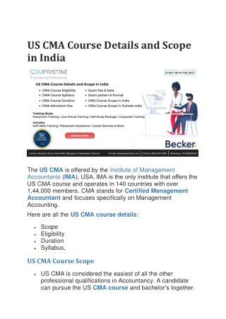 US CMA Course Details and Scope in India