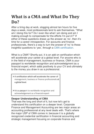 What is a CMA and What Do They Do
