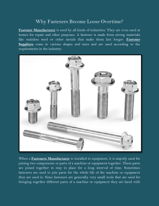 Why Fasteners Become Loose Overtime