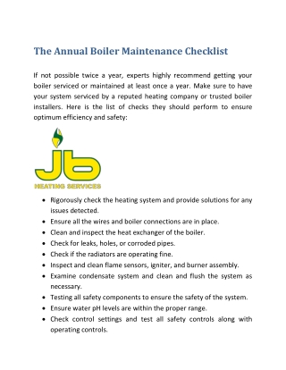 The Annual Boiler Maintenance Checklist