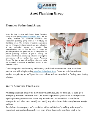 Best Plumber Sutherland Area