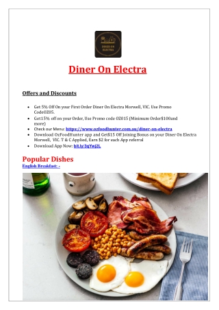 Diner On Electra Morwell, VIC - 5% Off