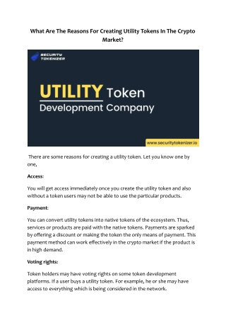 What Are The Reasons For Creating Utility Tokens In The Crypto Market_