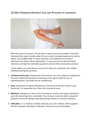 10 Skin Related Infection You can Prevent in summers