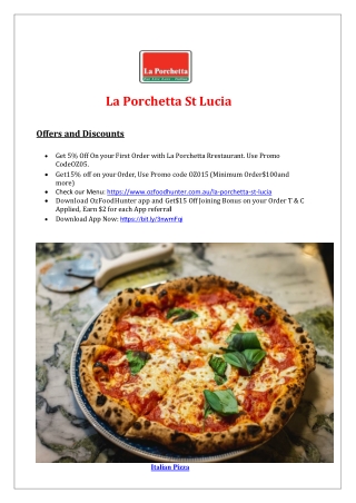 La Porchetta St Lucia Italian restaurant delivery menu - 15% Off