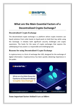 What are the main Essential Factors of a Decentralized Crypto Exchange?