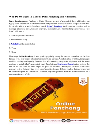 Do We Need To Consult Daily Panchang and Nakshatra