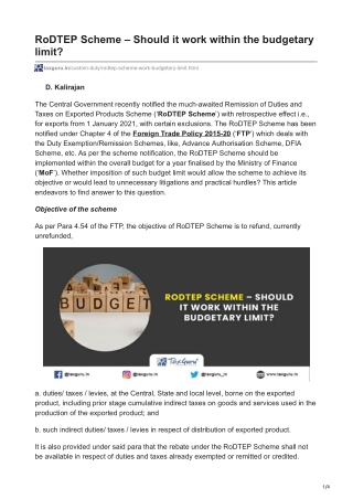 RoDTEP Scheme  Should it work within the budgetary limit