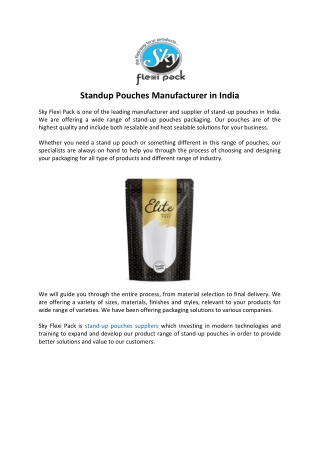 Standup Pouches Manufacturer in India