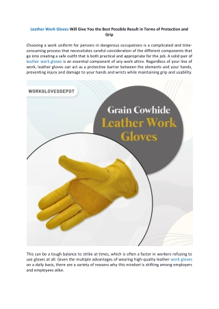 Leather Work Gloves Will Give You the Best Protection and Grip