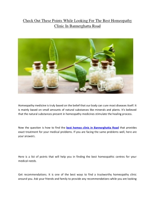 Check Out These Points While Looking For The Best Homeopathy Clinic In Bannerghatta Road