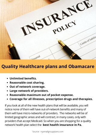 Quality Healthcare plans and Obamacare