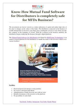 Know-How Mutual Fund Software for Distributors is completely safe for MFDs Business